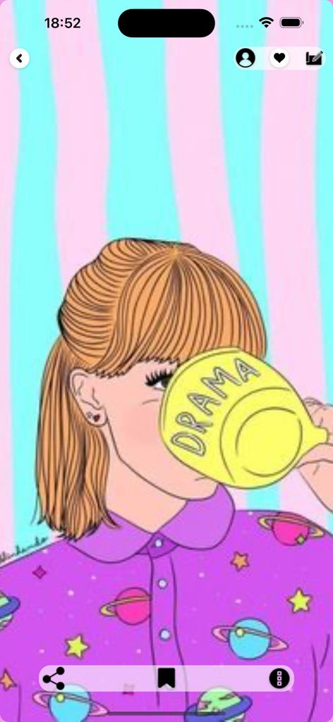 Girly wallpapers HD | 4K - Aesthetic illustration of a girl drinking from a yellow mug that says Drama.
