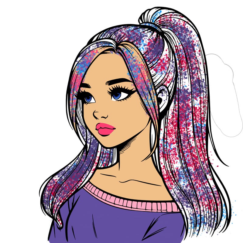 realistic girl with a high ponytail