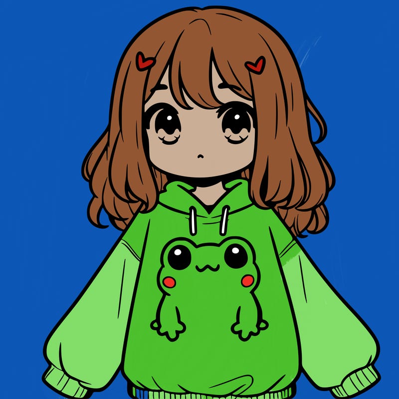 girl wearing frogging sweatshirt