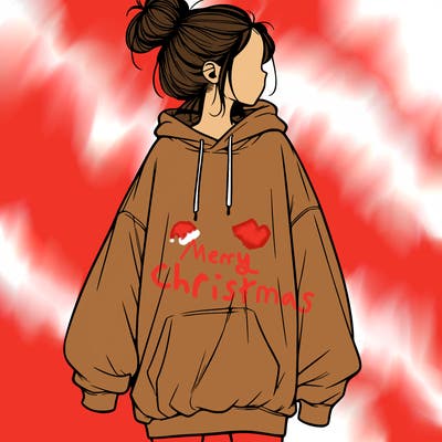 realistic girl with a oversized sweatshirt on and a bun
