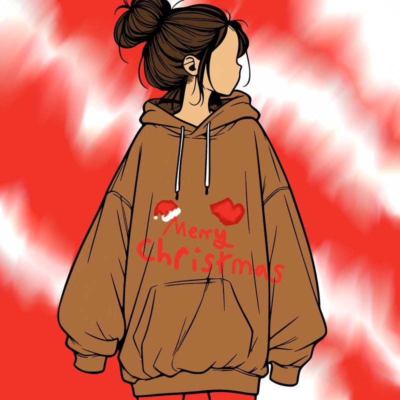 realistic girl with a oversized sweatshirt on and a bun