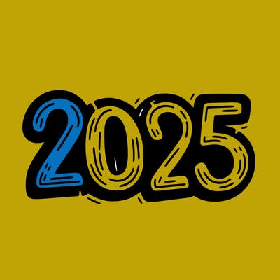 one line scrawled numbers sketch design “2025”