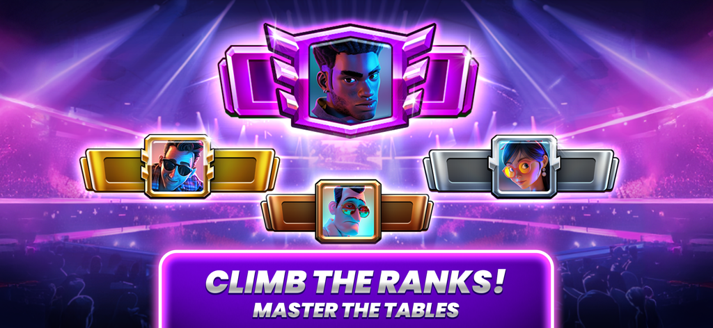 Competitive player rankings and character avatars in Pool Masters 8 Ball Pool