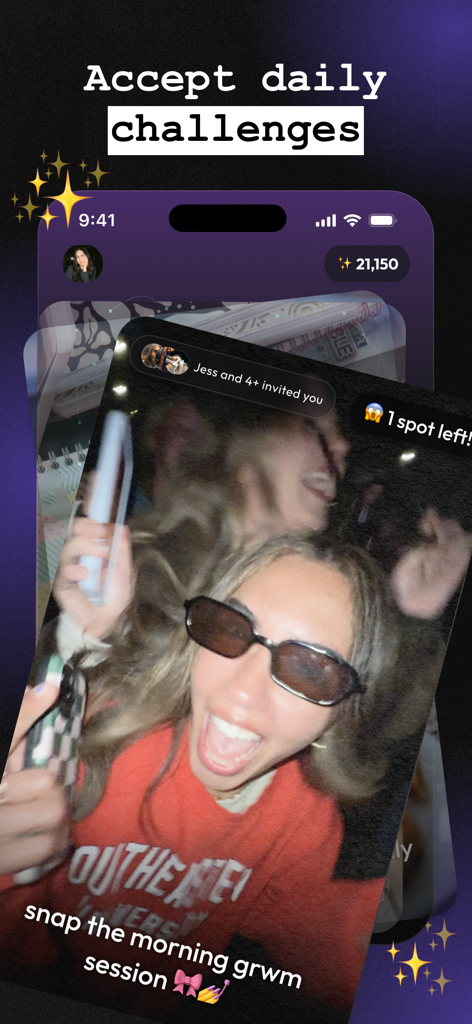 A user accepting a daily morning GRWM challenge on the Hyper social app