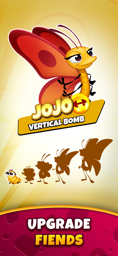 A screenshot showing the character Jojo and the evolution upgrade path in Best Fiends.