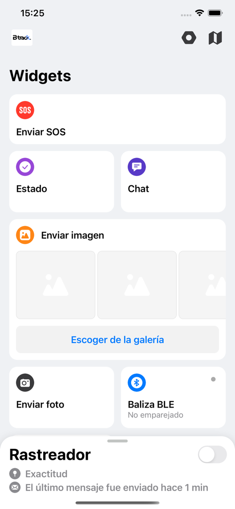 Blac Track - Blac Track app interface showing professional safety widgets including SOS button, chat, and image sharing for business logistics.