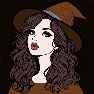 realistic witch girl with wavy hair and lips
