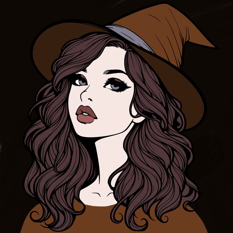 realistic witch girl with wavy hair and lips