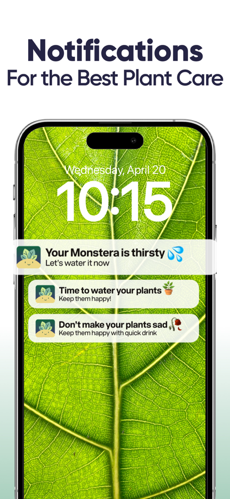 iPhone lock screen displaying various plant watering reminders and care notifications from the Planty app