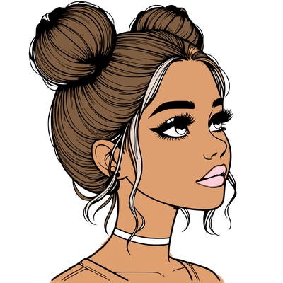 realistic girl with buns on the top of her head