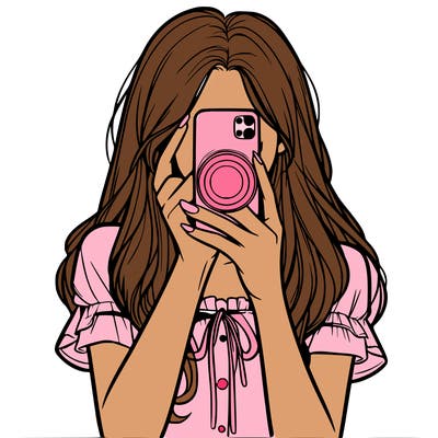 a realistic girl holding her phone taking pictures