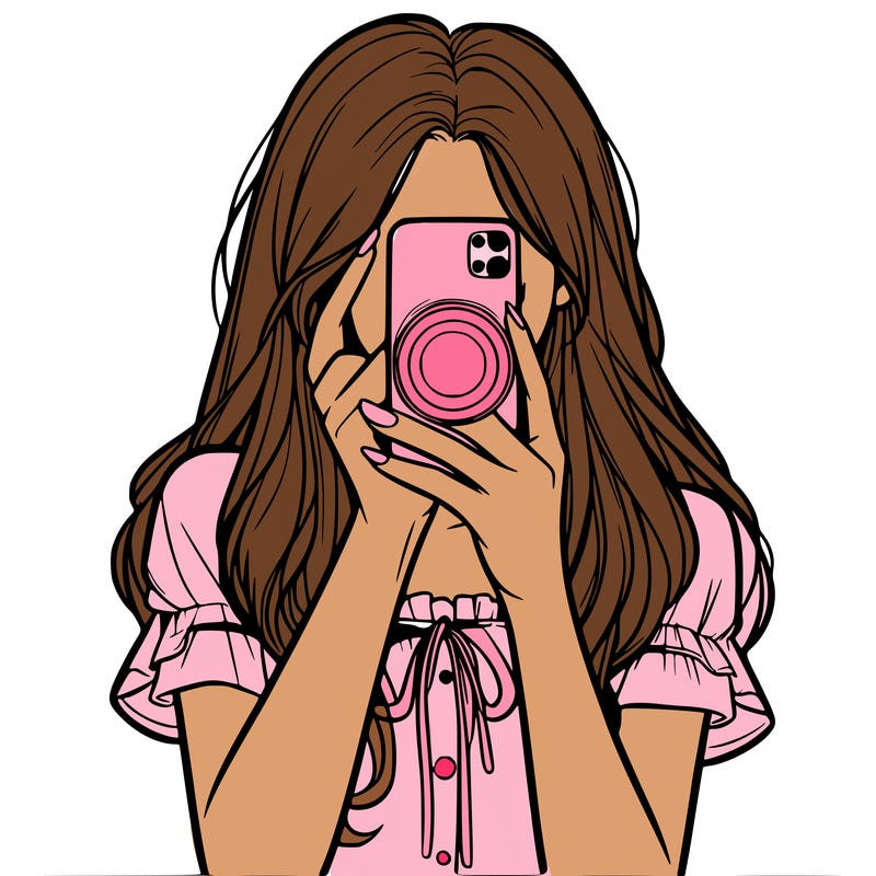 a realistic girl holding her phone taking pictures