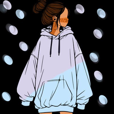 realistic girl with a oversized sweatshirt on and a bun