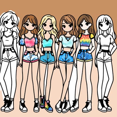 a group of girls wearing crop tops and shorts