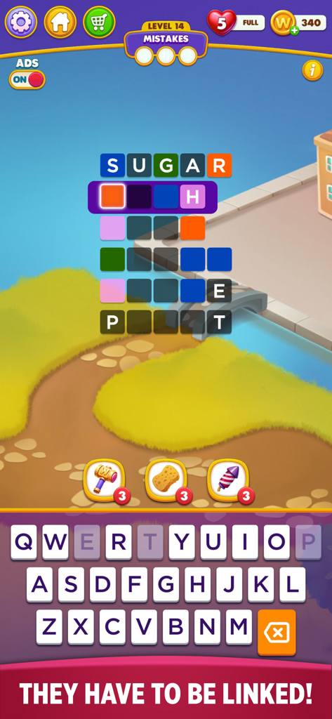 Word Chain Puzzle - A mobile game interface of Word Chain Puzzle showing a level where players connect compound words using a keyboard.