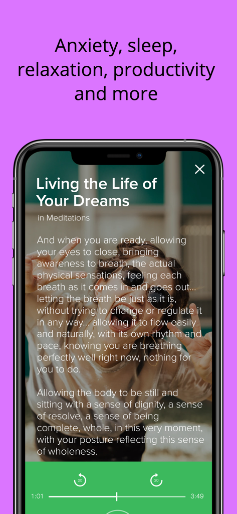 Spectrum Meditation - Spectrum Meditation 앱에 불안 해소 및 수면을 위한 가이드 명상 스크립트가 표시됩니다.