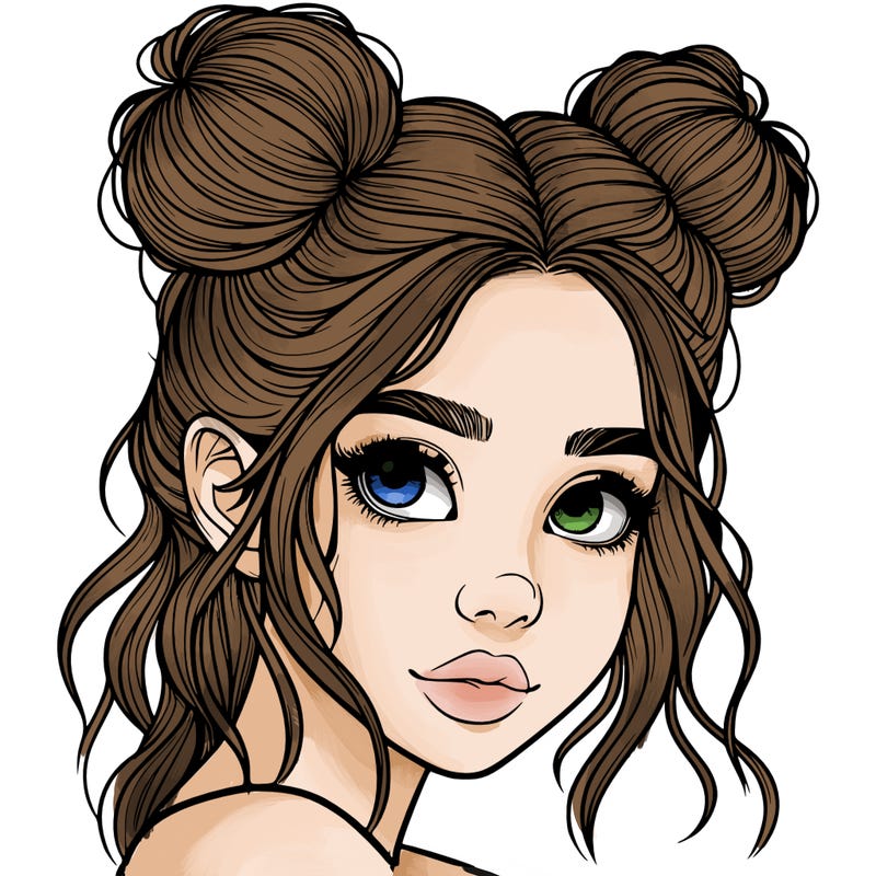 realistic girl with hair buns on her head