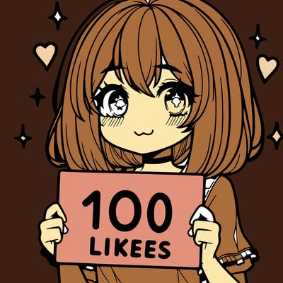 anima girl holding a 100 likes sign in her hand