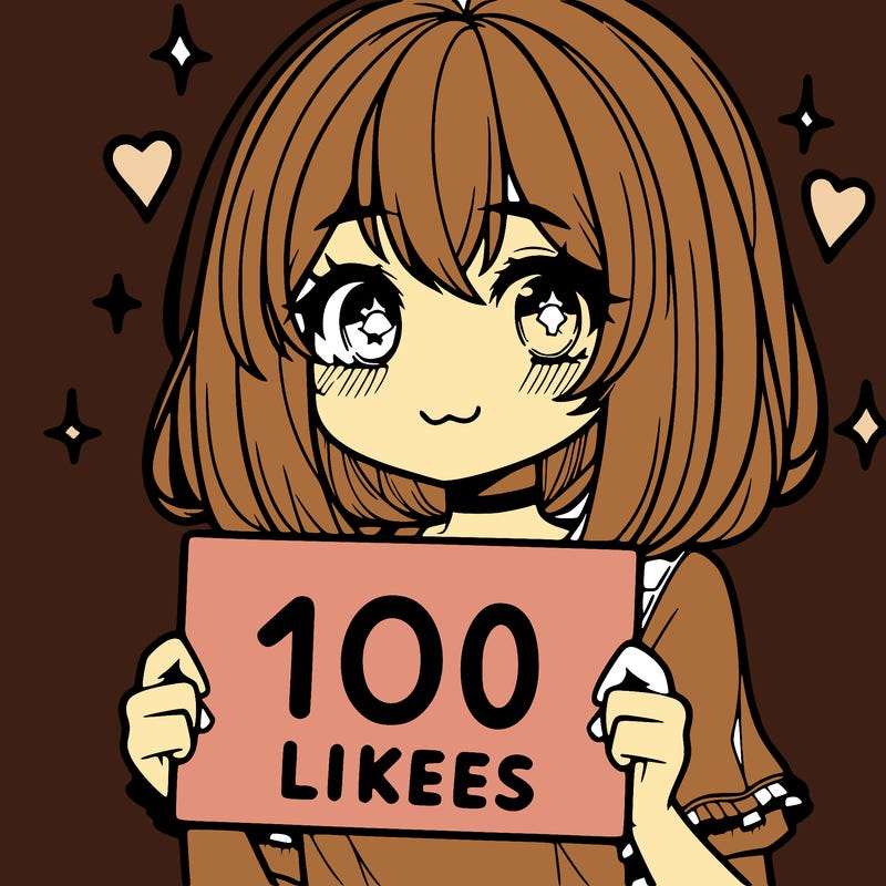 anima girl holding a 100 likes sign in her hand