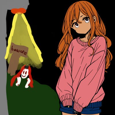 manga teen girl  in a sweater and baggy pants