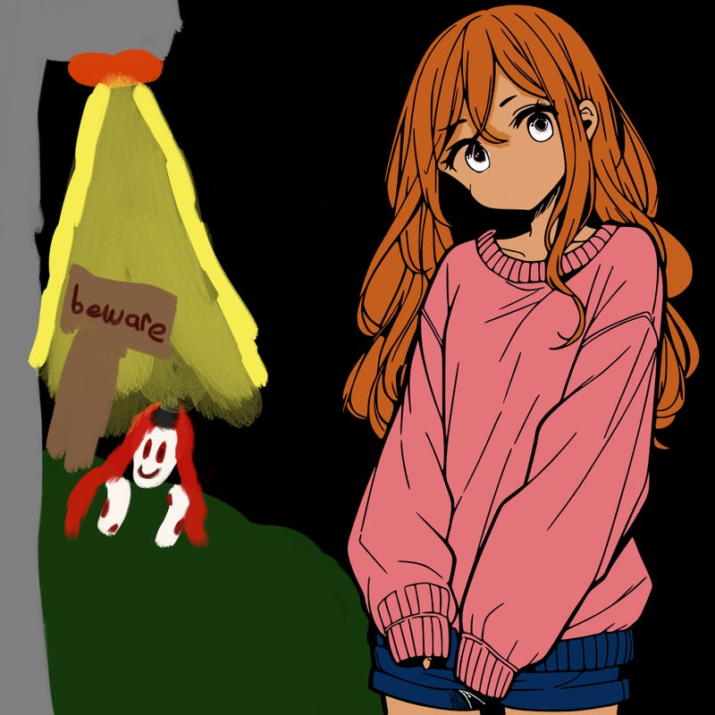 manga teen girl  in a sweater and baggy pants
