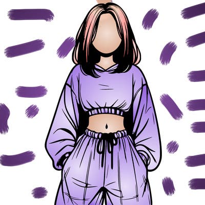 realistic girl faceless with baggy pants and a crop top