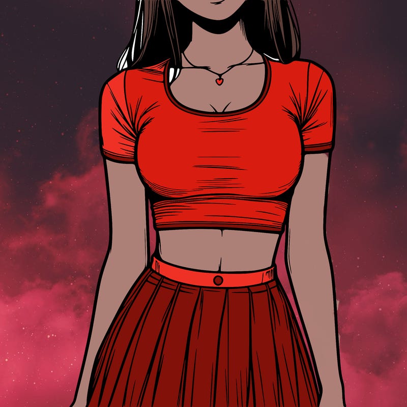 realistic girl wearing crop top and skirt