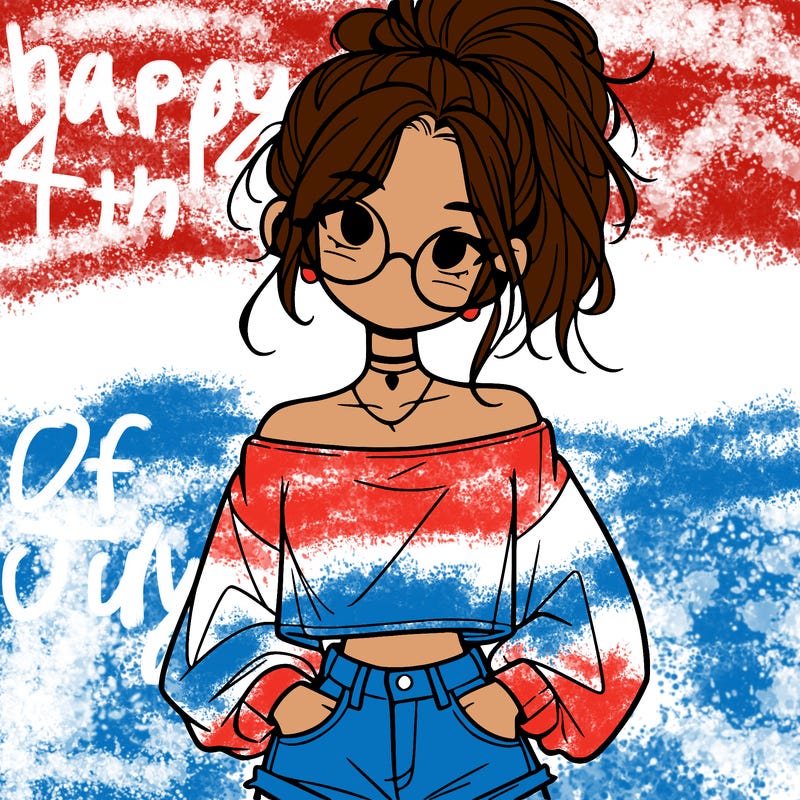 girl with a messy ponytail glasses a baggy crop top and jean shorts