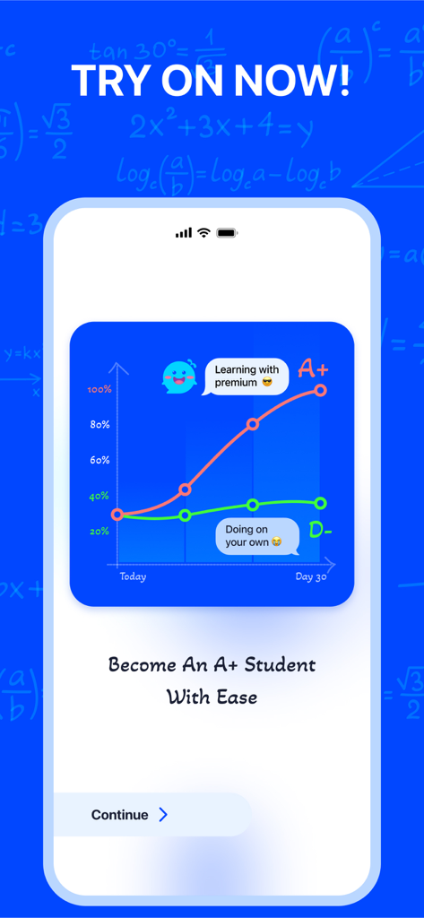 Study AI - Homework Helper - A comparison graph showing grade improvement to A plus using study AI premium versus staying at D minus studying alone