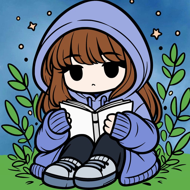 girl in oversized hoodie reading a book
