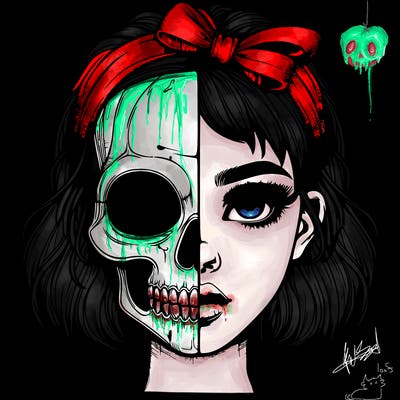 realistic girl with half skull mask