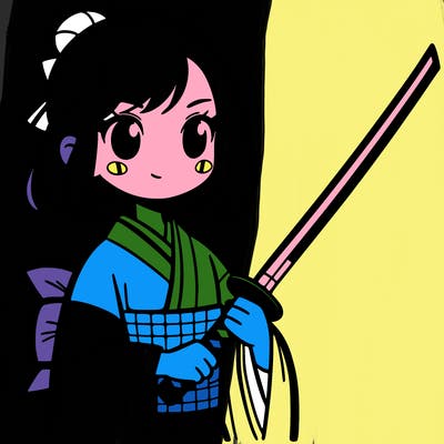 a girl with a katana wearing a kimono