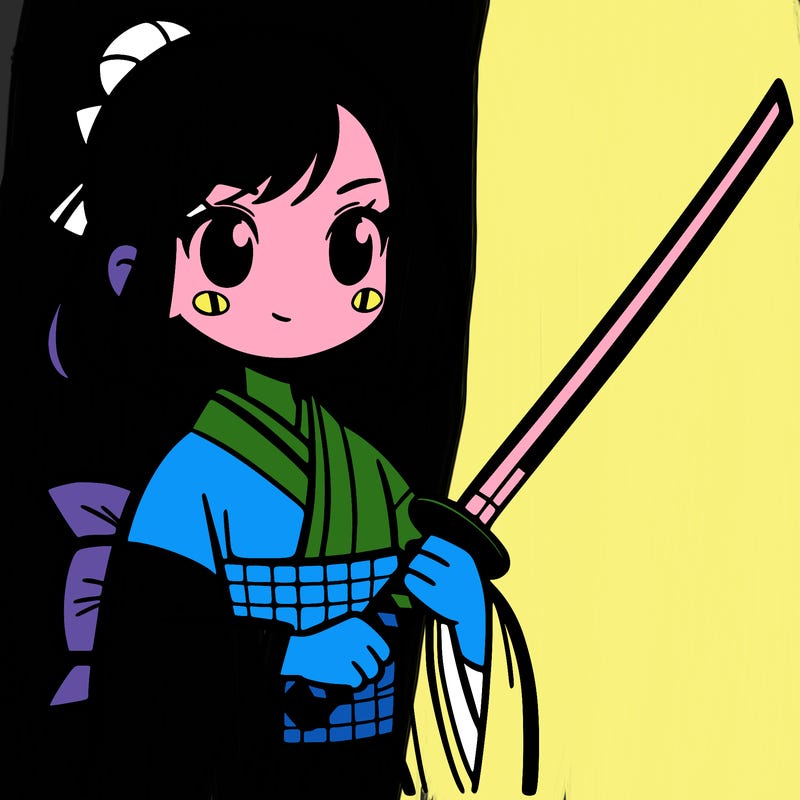 a girl with a katana wearing a kimono