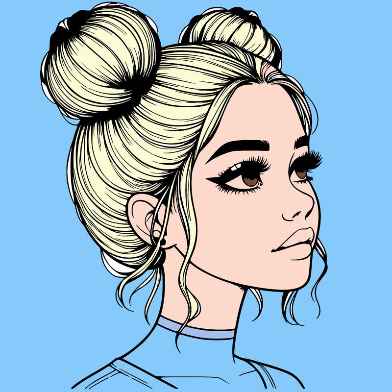 realistic girl with buns on the top of her head