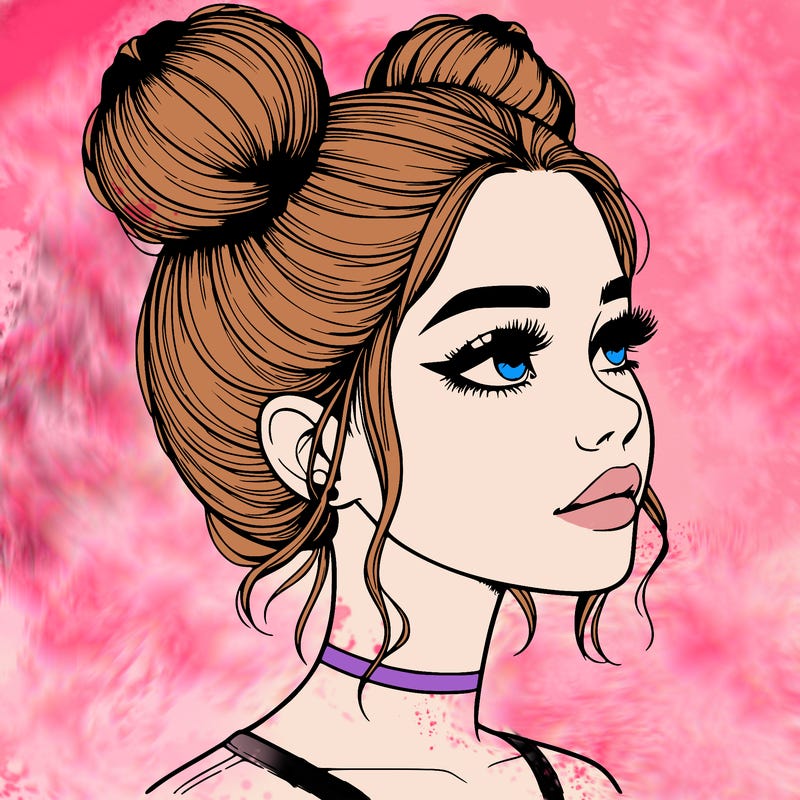 realistic girl with buns on the top of her head