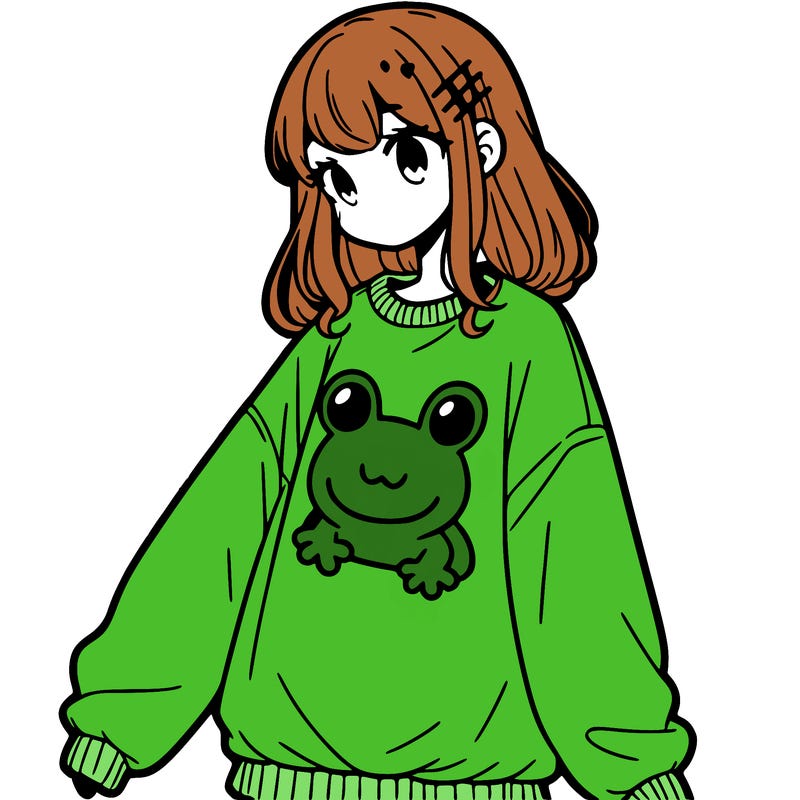 girl wearing frogging sweatshirt