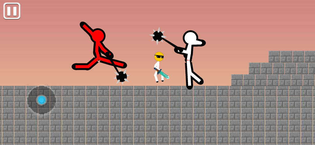 Personaggi stickman rosso e bianco ingaggiano un duello 1 contro 1 usando mazze chiodate su una piattaforma di mattoni