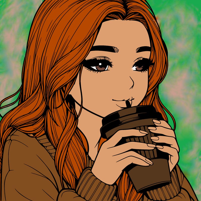 realistic girl drinking coffee