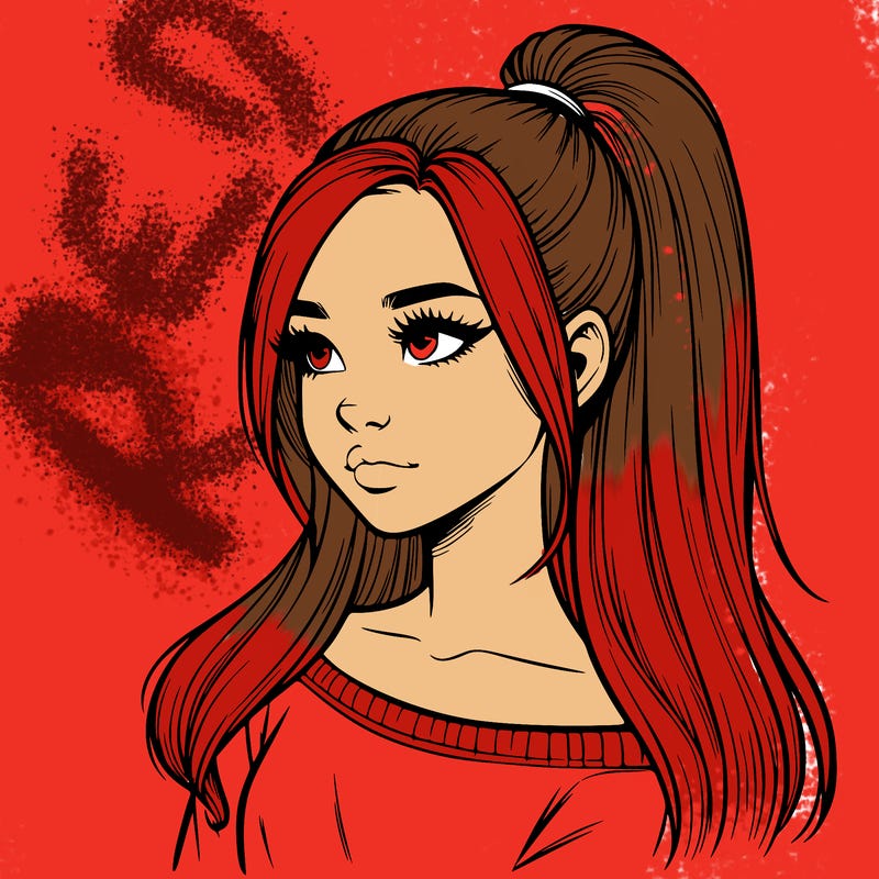 realistic girl with a high ponytail