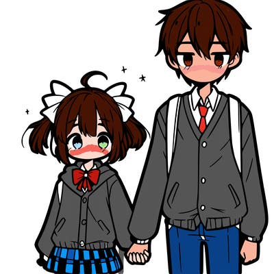 short anime girl with tall anime boy