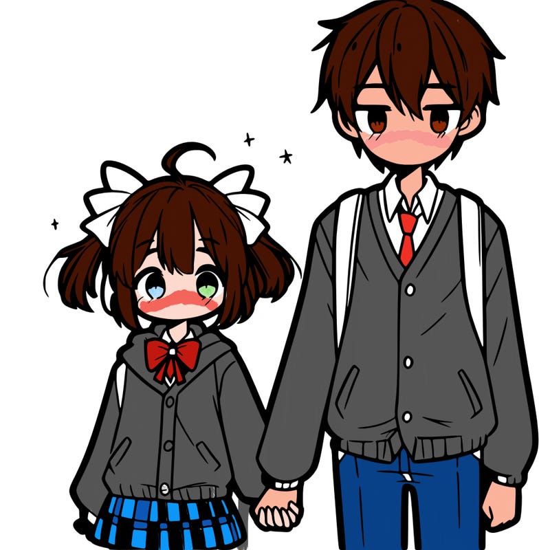 short anime girl with tall anime boy