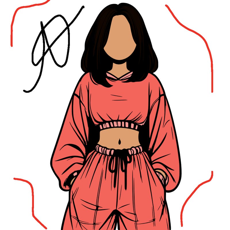 realistic girl faceless with baggy pants and a crop top