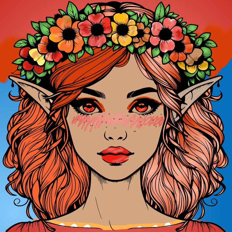 realistic female elf with flower crown