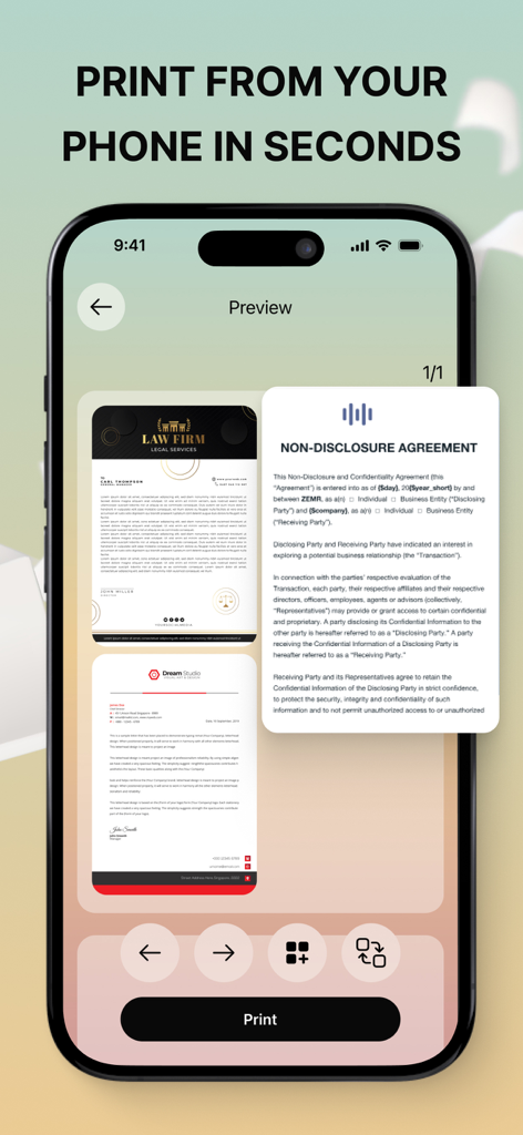 Smart Printer App - iPrint - Vista previa de documento e interfaz de impresión en Smart Printer App para iOS