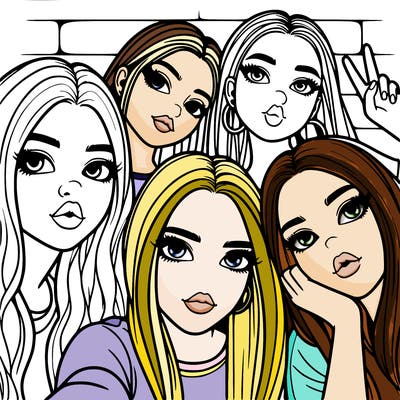 group of teen girls friends y2k up close in a selfie