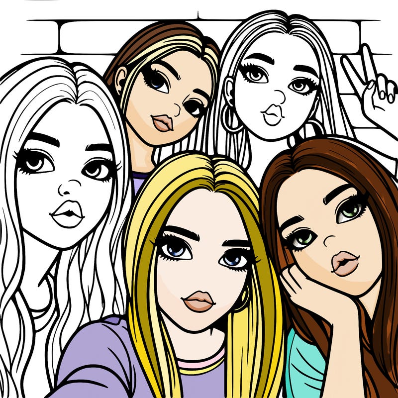 group of teen girls friends y2k up close in a selfie