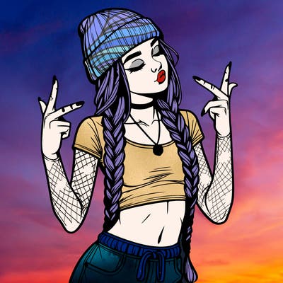 realistic teenage girl with braids and a beanie and crop top doing 🫶🏼