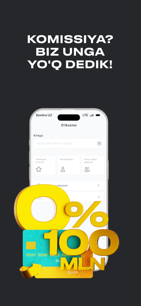 Captura de pantalla de la aplicación Beepul que muestra cero por ciento de comisión para transferencias de dinero a Uzbekistán