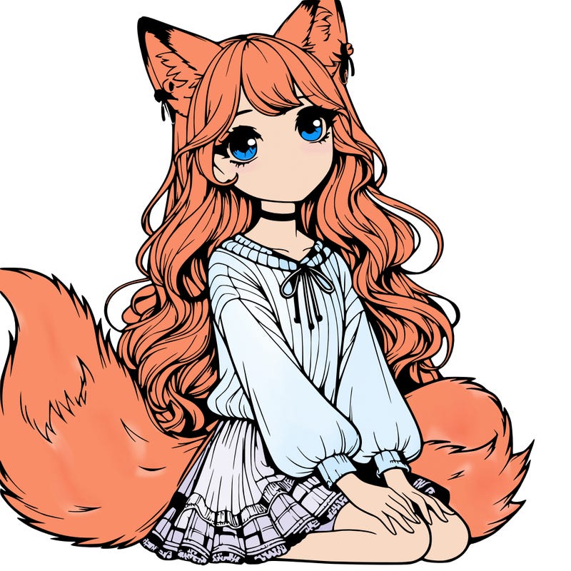 realistic girl with fox ears and tail