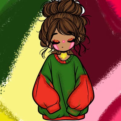 girl with baggy sweatshirt and messy bun